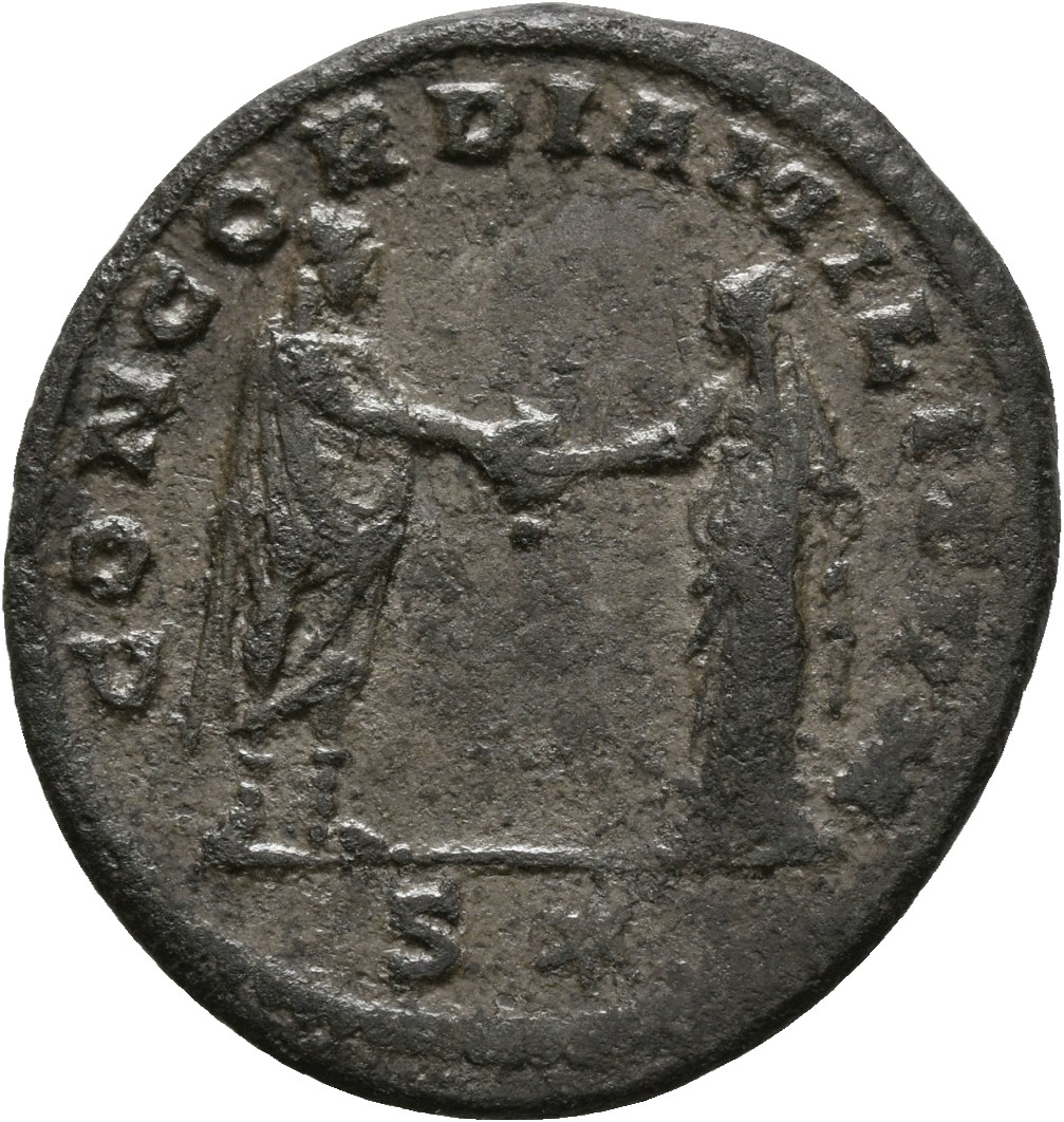 RIC V Aurelian 217 Aurelian reverse, Aurelian, togate, standing right, clasping hand of Concordia, standing left