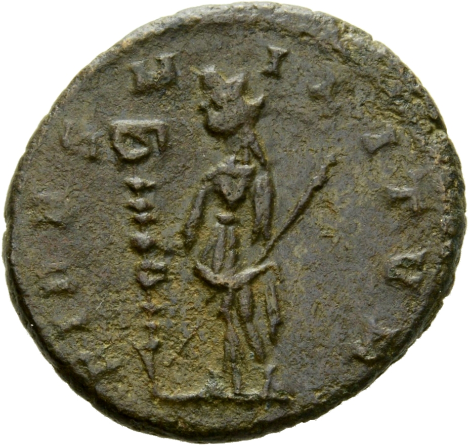 RIC V Aurelian 328a Aurelian reverse, Fides, draped, standing left, holding ensign in right hand and sceptre in left hand