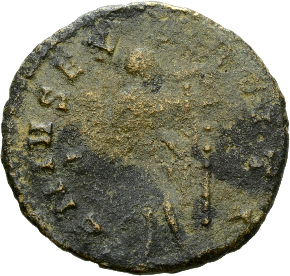 RIC V Aurelian 345 Aurelian reverse, Genius, standing left, holding patera in right hand and cornucopiae in left hand; beh...