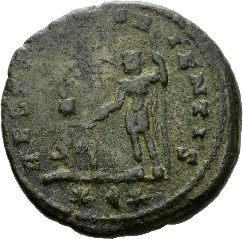 RIC V Aurelian 351 Aurelian reverse, Aurelian, standing left, holding sceptre, raising kneeling woman