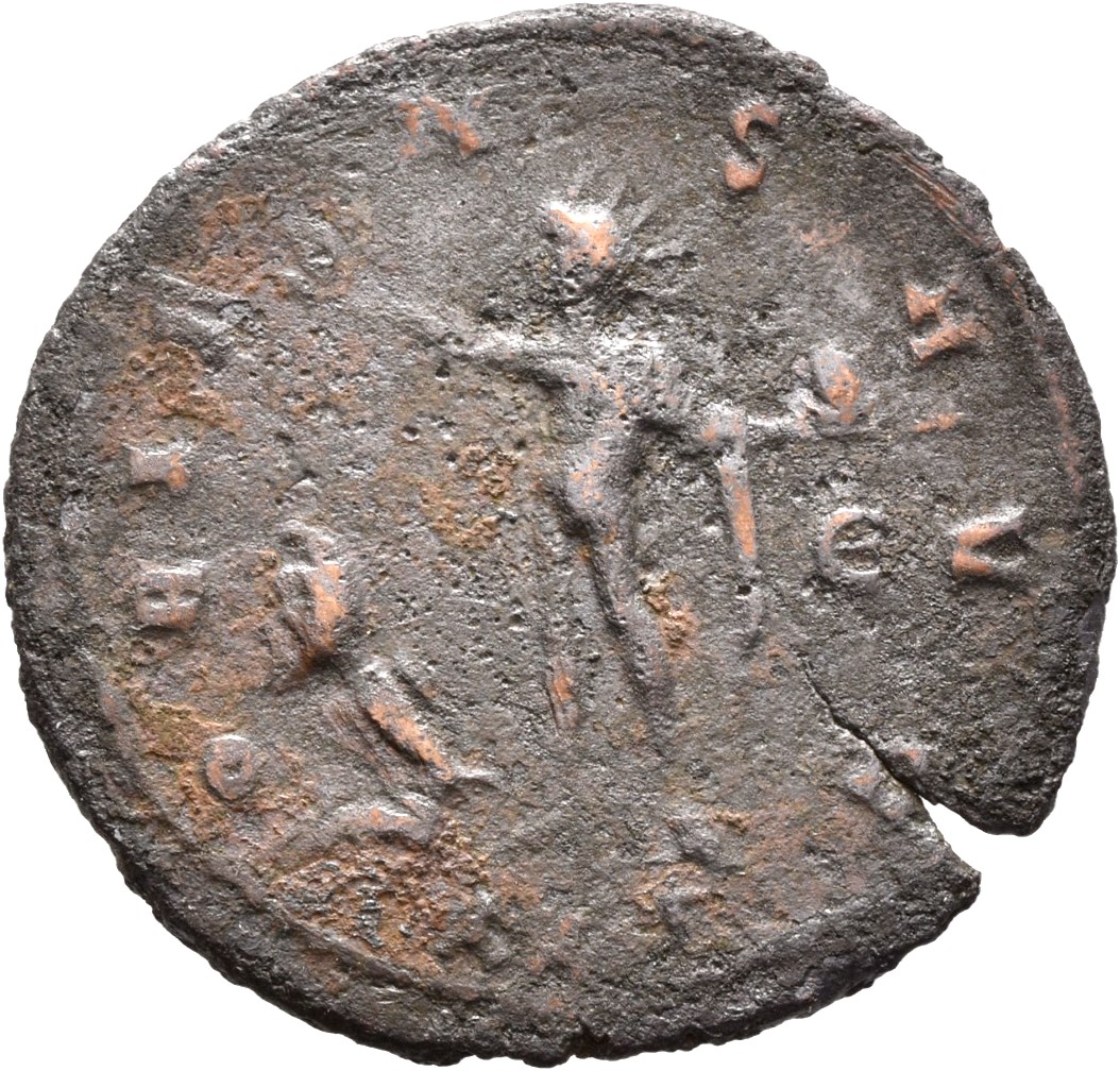 RIC V Aurelian 360 Aurelian reverse, Sol, radiate, standing or walking left, raising right hand, holding globe in left han...