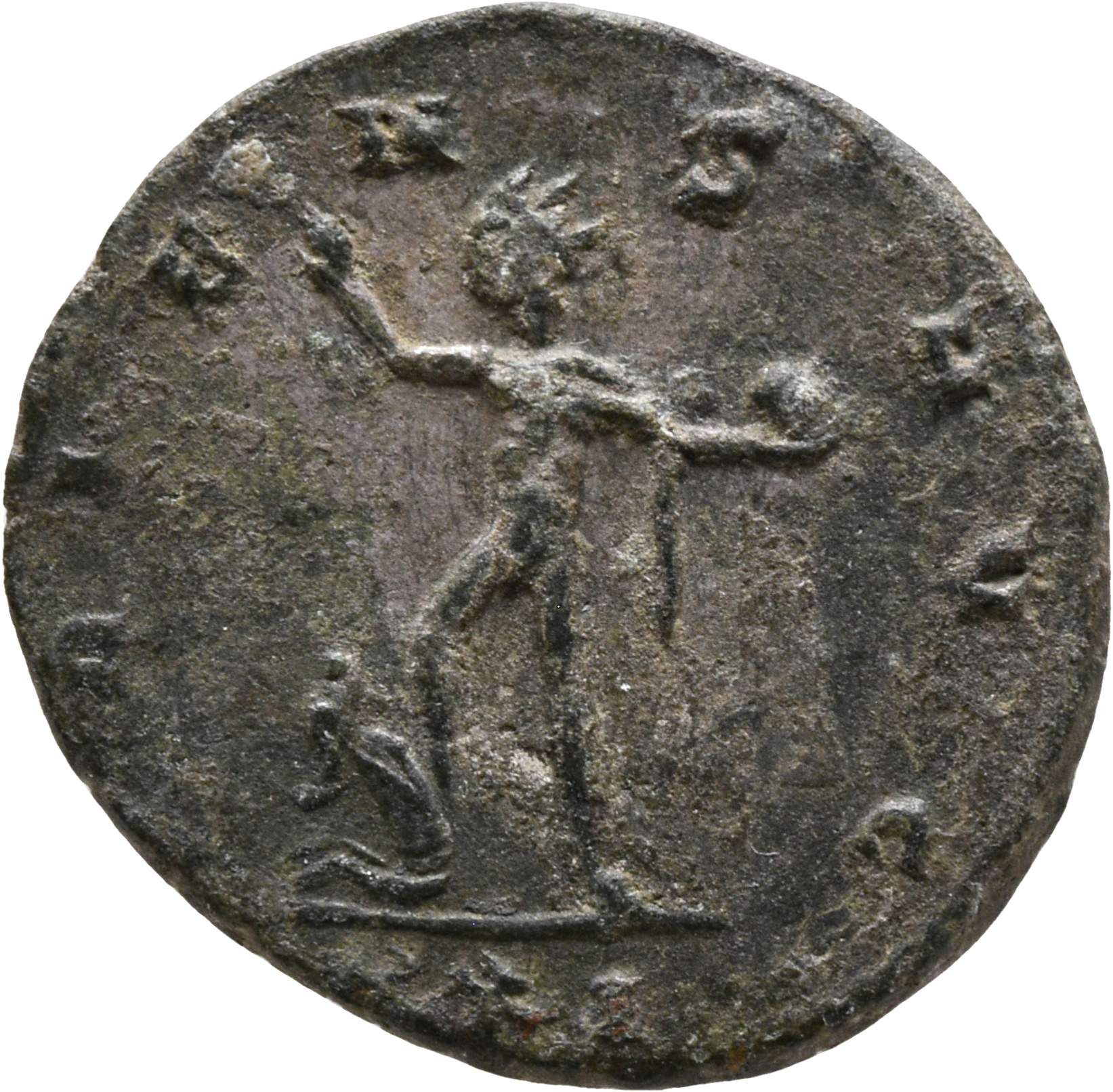 RIC V Aurelian 360 Aurelian reverse — Sol, radiate, standing or walking left, raising right hand, holding globe in left ha...
