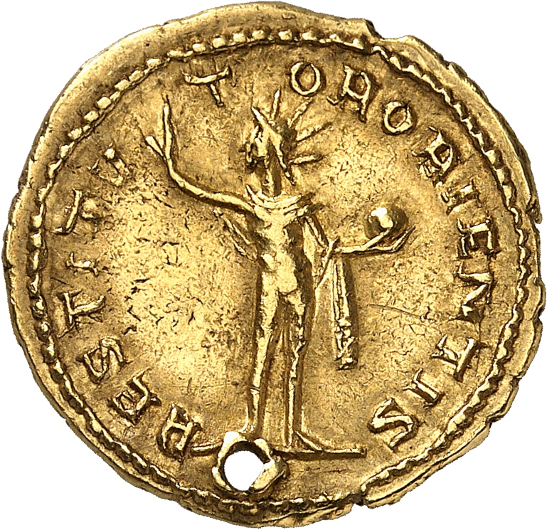 RIC V Aurelian 374 Aurelian reverse, Sol, radiate, standing left, raising right hand and holding globe in left hand