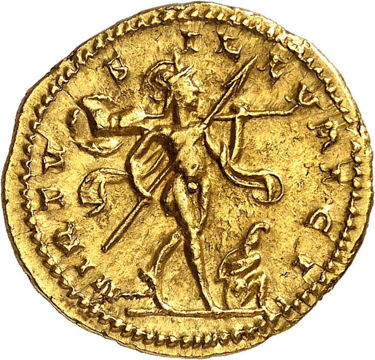 RIC V Aurelian 380 Aurelian reverse, Mars, helmeted, in military attire, walking right, holding spear in right hand and tr...