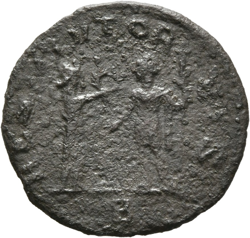 RIC V Aurelian 386 Aurelian reverse, Woman, draped, standing right, presenting wreath to Aurelian, standing left, extendin...