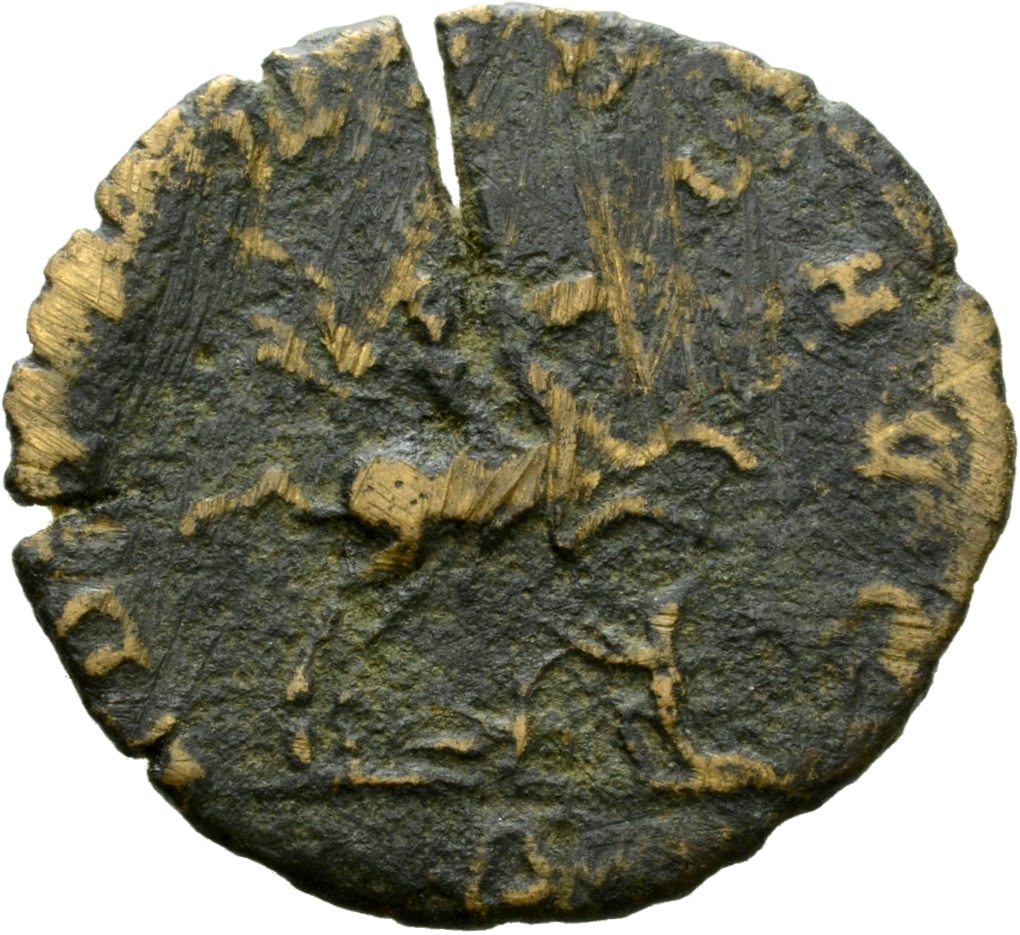 RIC V Aurelian 42 Aurelian reverse, Aurelian, galloping right over enemies