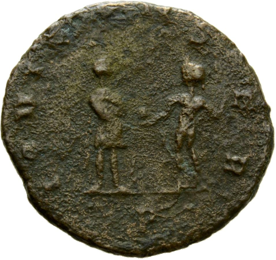 RIC V Aurelian 48 Aurelian reverse, Aurelian, standing right, holding sceptre in right hand and receiving globe from Jupit...