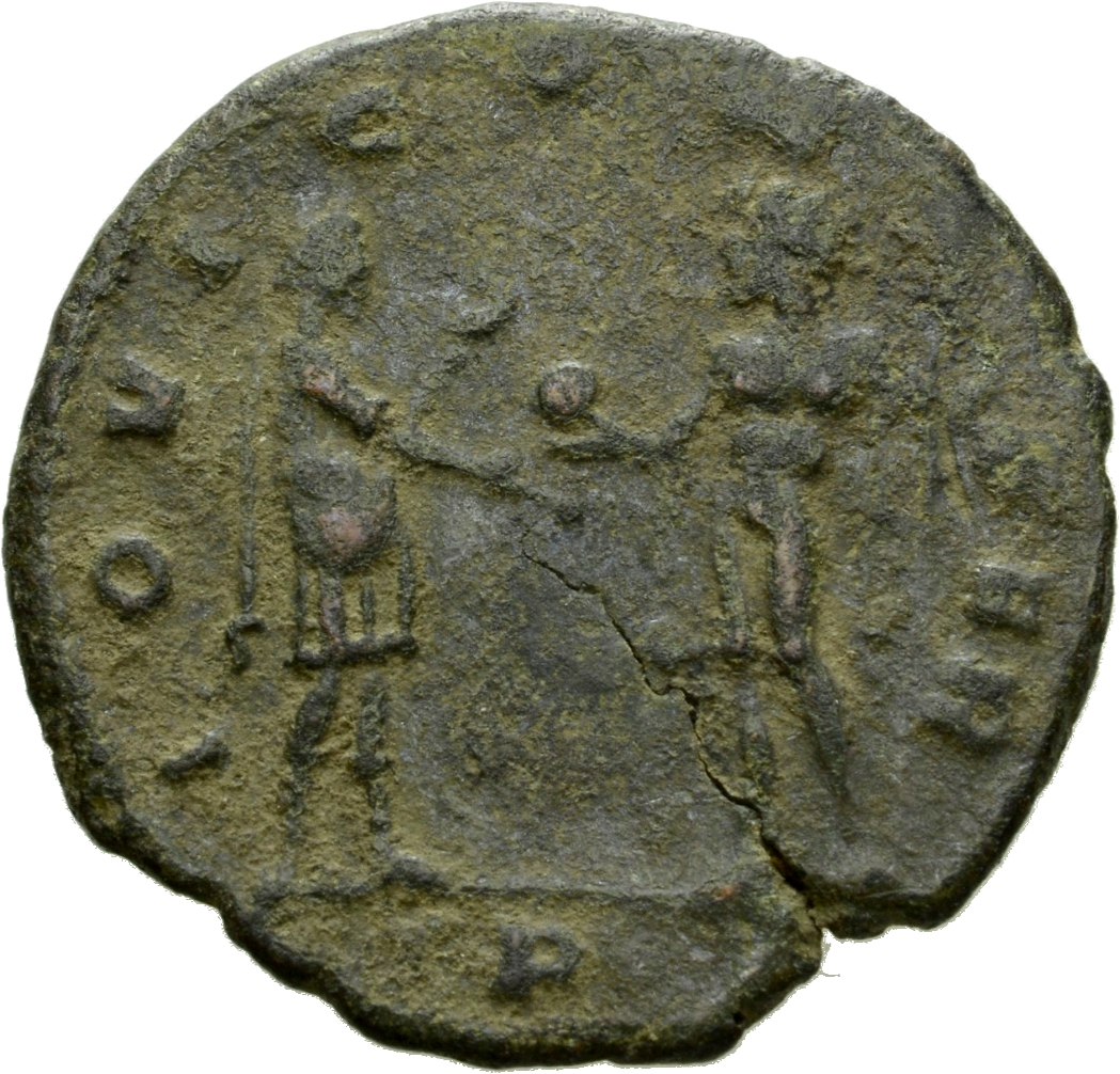 RIC V Aurelian 48 Aurelian reverse, Aurelian, standing right, holding sceptre in right hand and receiving globe from Jupit...