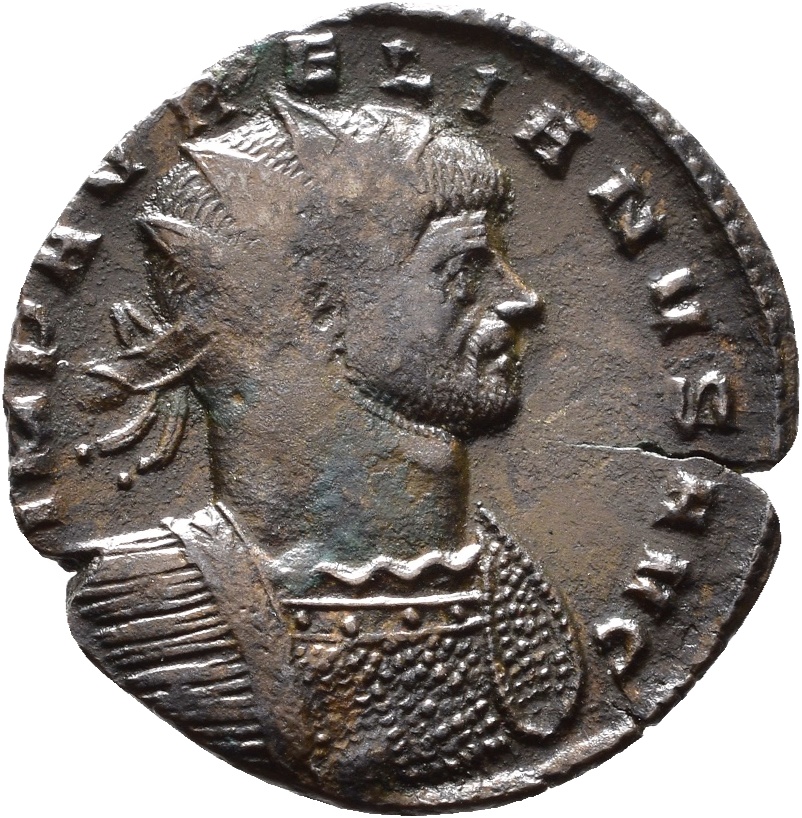 RIC V Aurelian 56 Aurelian obverse, Bust of Aurelian, radiate, cuirassed, right