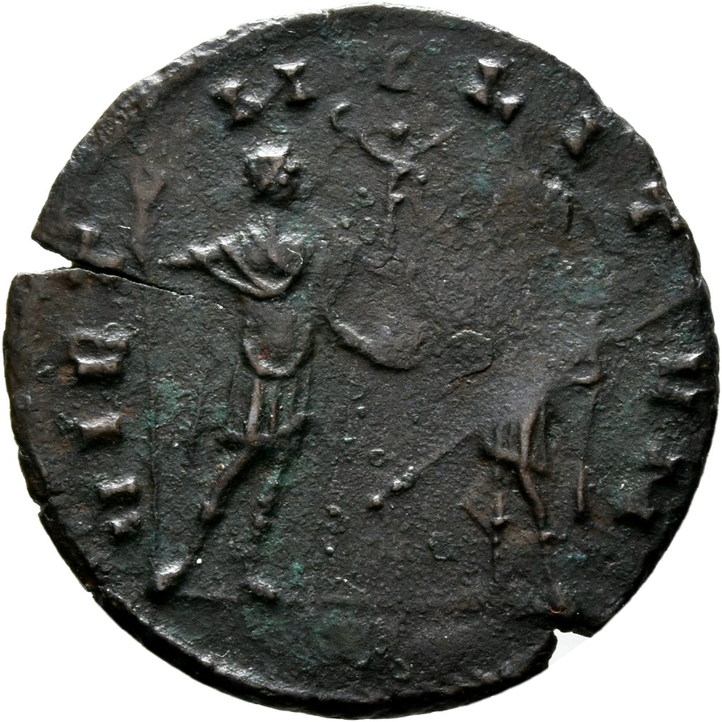 RIC V Aurelian 56 Aurelian reverse, Aurelian, standing right, holding globe in right hand and sceptre in left hand, facing...