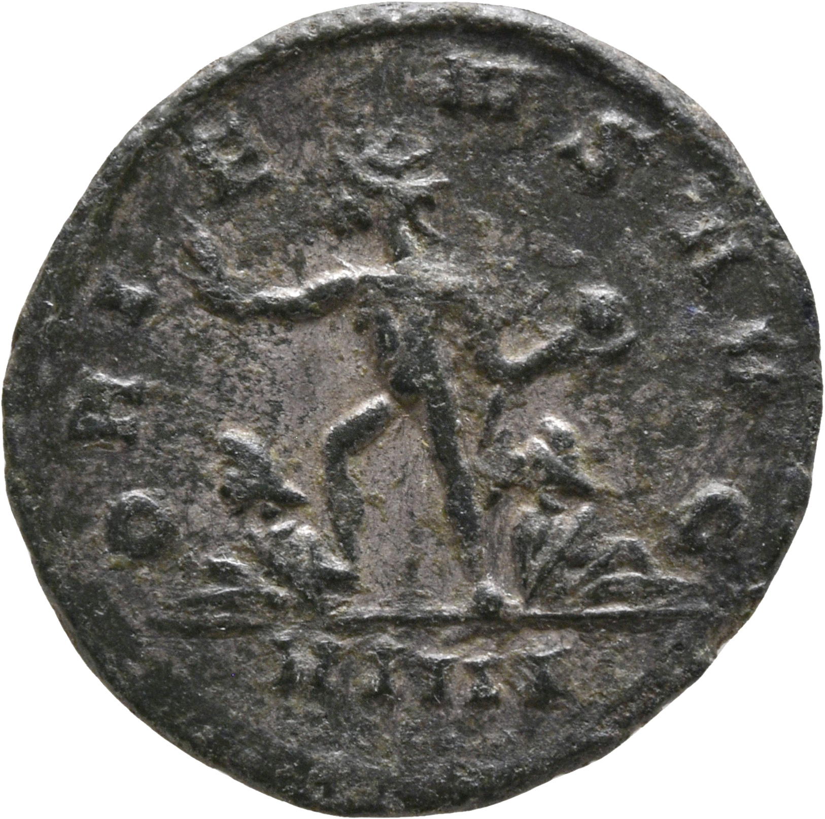 RIC V Aurelian 62 Aurelian reverse, Sol, radiate, walking left, raising right hand and holding globe in left hand, treadin...
