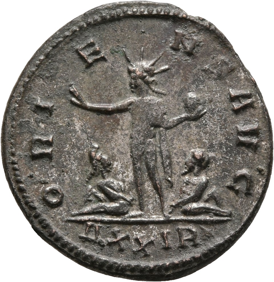 RIC V Aurelian 63 Aurelian reverse, Sol, radiate, standing between two captives