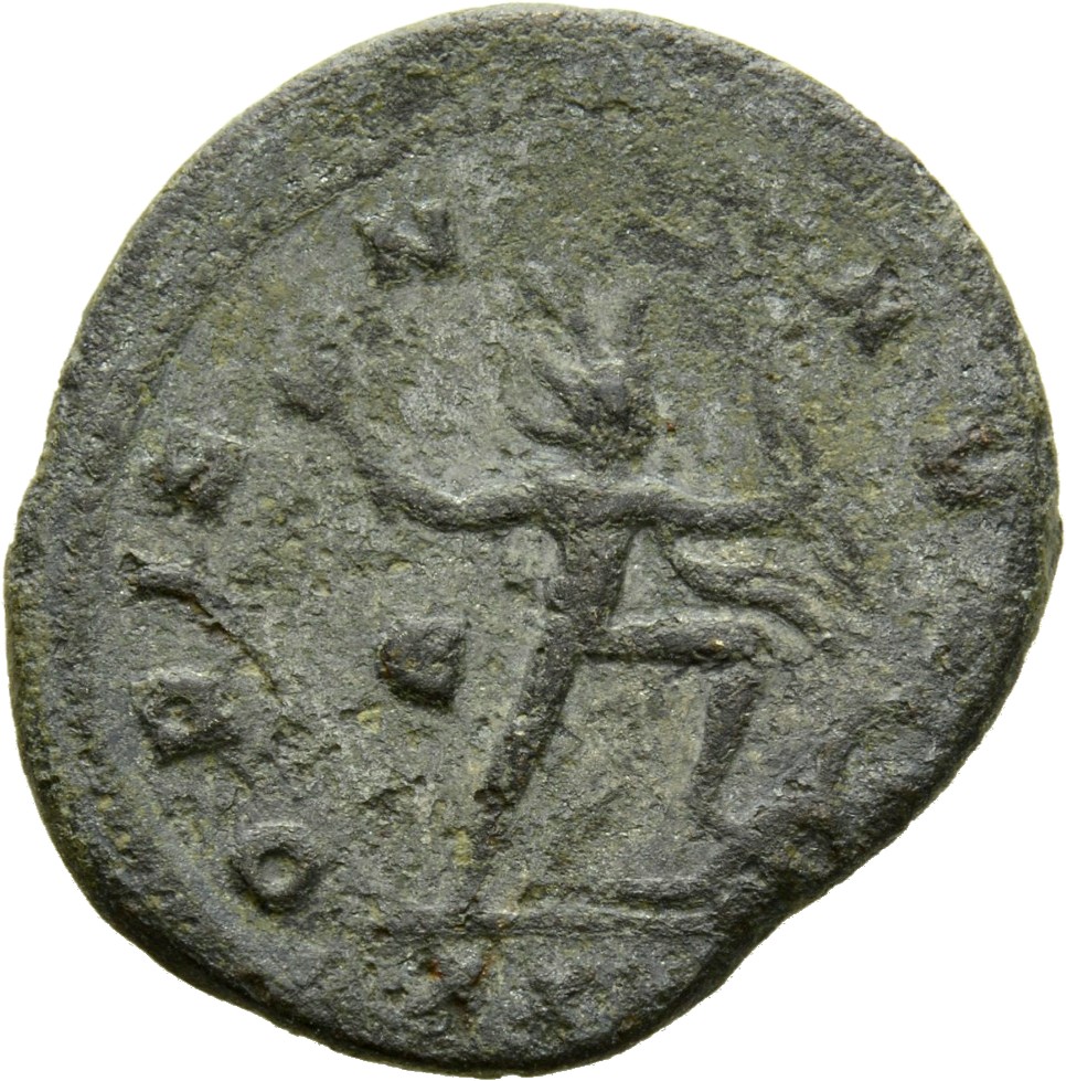 RIC V Aurelian 64 Aurelian reverse, Sol, radiate, walking right, holding laurel-branch in right hand and bow in left hand;...