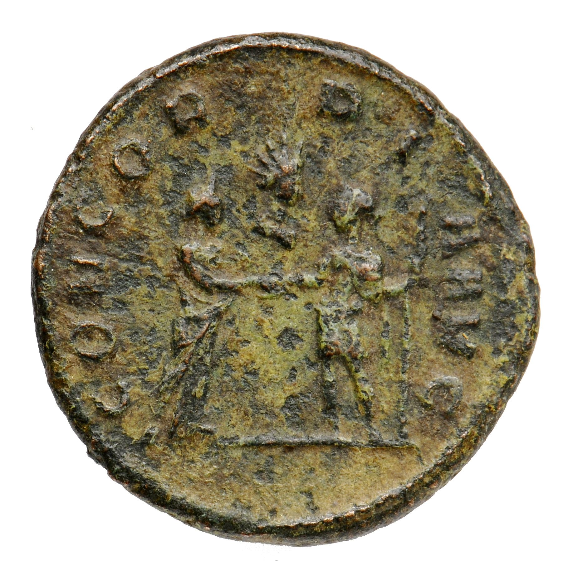 RIC V Aurelian 80 Aurelian reverse, Aurelian and Severina clasping hands, Aurelian holding sceptre in left hand; in field ...