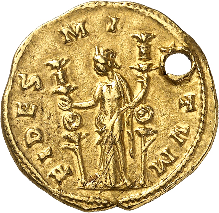RIC V Aurelian 93 Aurelian reverse, Fides, draped, standing left, holding ensign in each hand