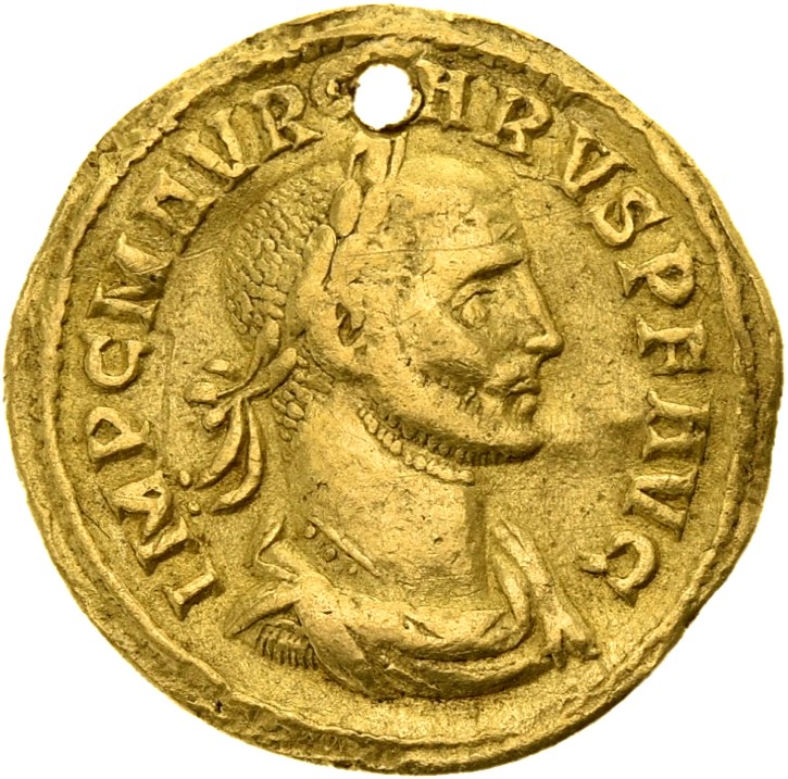RIC V Carus 115 Carus obverse, Bust of Carus, laureate, draped, cuirassed, right