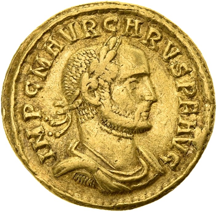 RIC V Carus 116 Carus obverse, Bust of Carus, laureate, cuirassed, right