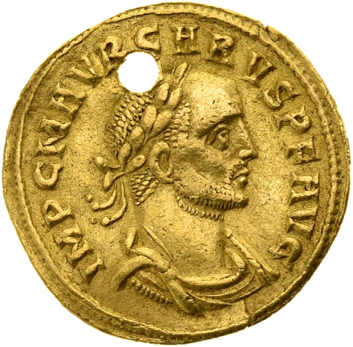 RIC V Carus 117 Carus obverse, Bust of Carus, laureate, draped, cuirassed, right