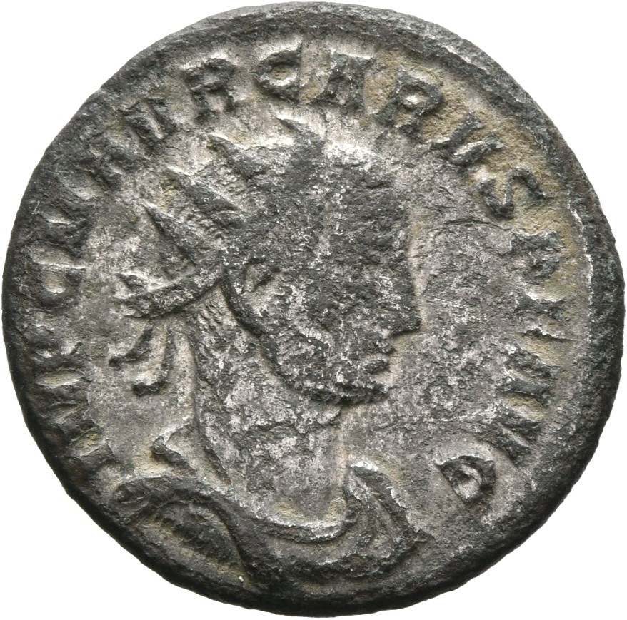RIC V Carus 118 Carus obverse, Bust of Carus, radiate, draped, right or bust of Carus, radiate, draped, cuirassed, right