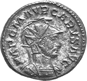 RIC V Carus 13 Carus obverse, Bust of Carus, radiate, draped, right, or bust of Carus, radiate, sometimes helmeted, cuiras...