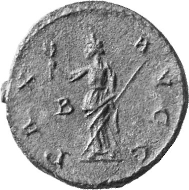 RIC V Carus 14 Carus reverse, Pax, draped, standing left, holding olive-branch in right hand and sceptre in left hand