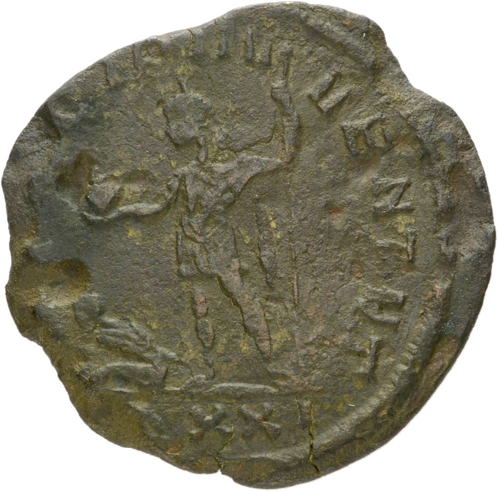 RIC V Carus 182 Carus reverse, Carinus, draped, cuirassed, standing left, holding globe in right hand and spear in left ha...