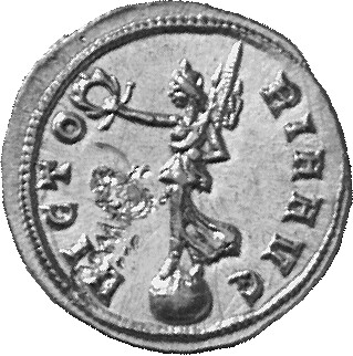 RIC V Carus 190 Carus reverse, Victory, winged, draped, standing left on globe, holding wreath in right hand and trophy in...