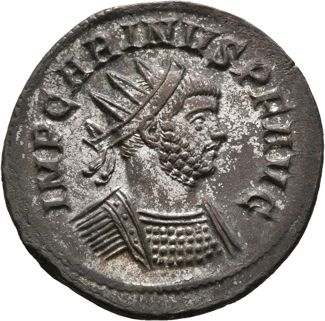 RIC V Carus 239 Carinus obverse, Bust of Carinus, radiate, draped, right, or bust of Carinus, radiate, draped, cuirassed, ...