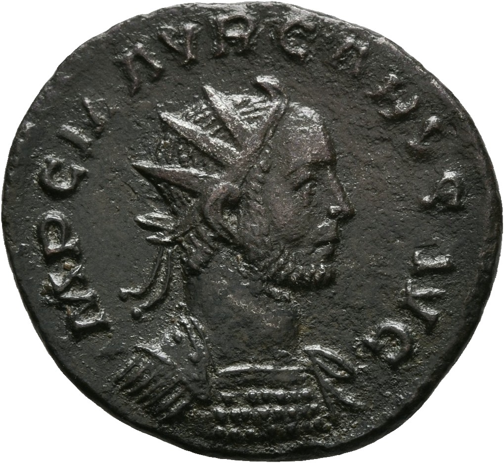 RIC V Carus 24 Carus obverse, Bust of Carus, radiate, cuirassed, right, or bust of Carus, radiate, helmeted, cuirassed, le...