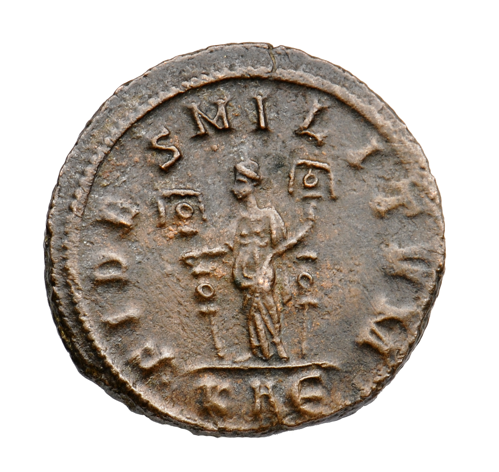 RIC V Carus 252 Carinus reverse, Fides, draped, standing left, holding two ensigns