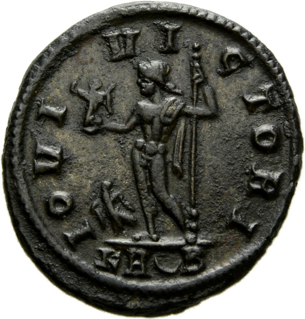 RIC V Carus 258 Carinus reverse, Jupiter, standing left, holding Victory on globe in right hand and sceptre in left hand; ...