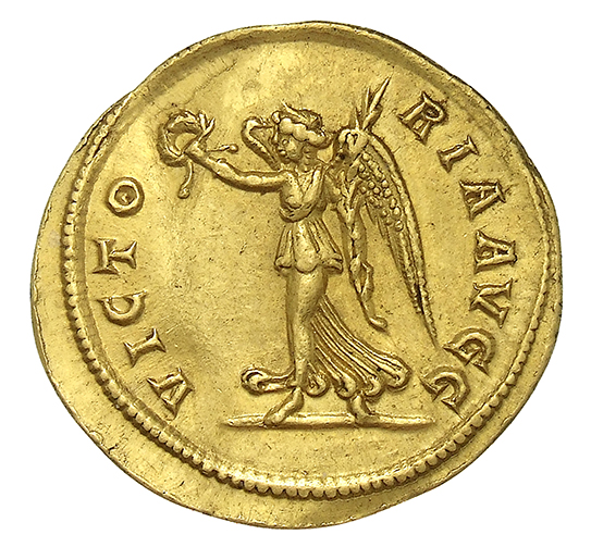 RIC V Carus 293 Carinus reverse, Victory, winged, draped, walking left, holding wreath in right hand and palm in left hand