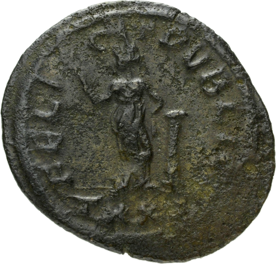 RIC V Carus 295 Carinus reverse, Felicitas, draped, standing left, leaning on column, holding caduceus in right hand; cros...