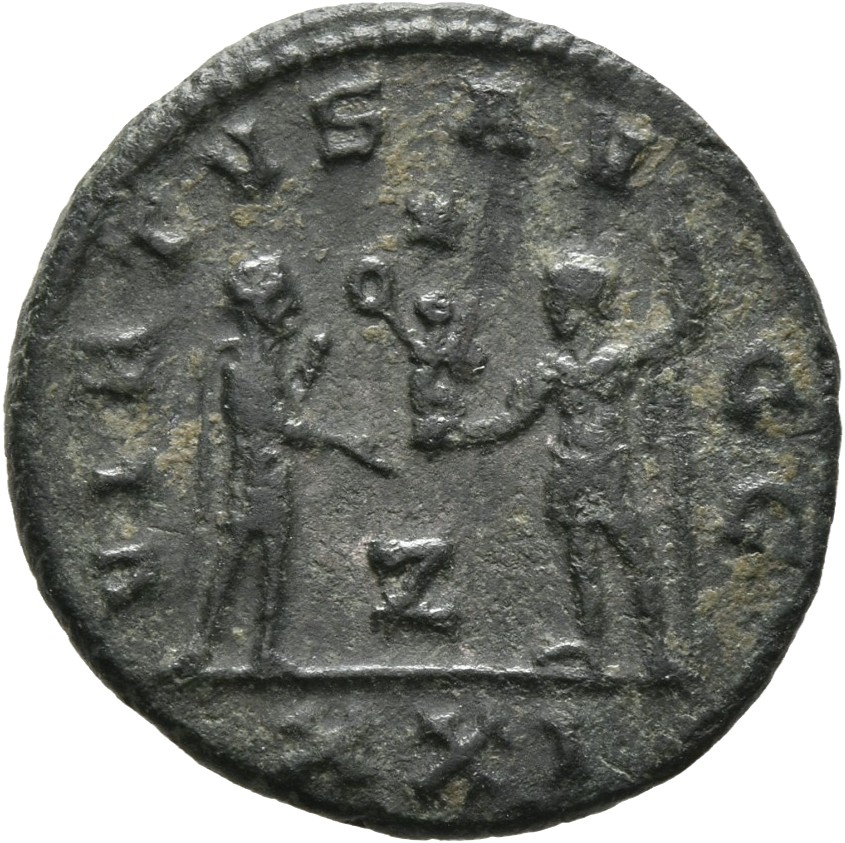 RIC V Carus 327 Carinus reverse, Carinus, draped, cuirassed, standing right, holding sceptre (sometimes surmounted by eagl...