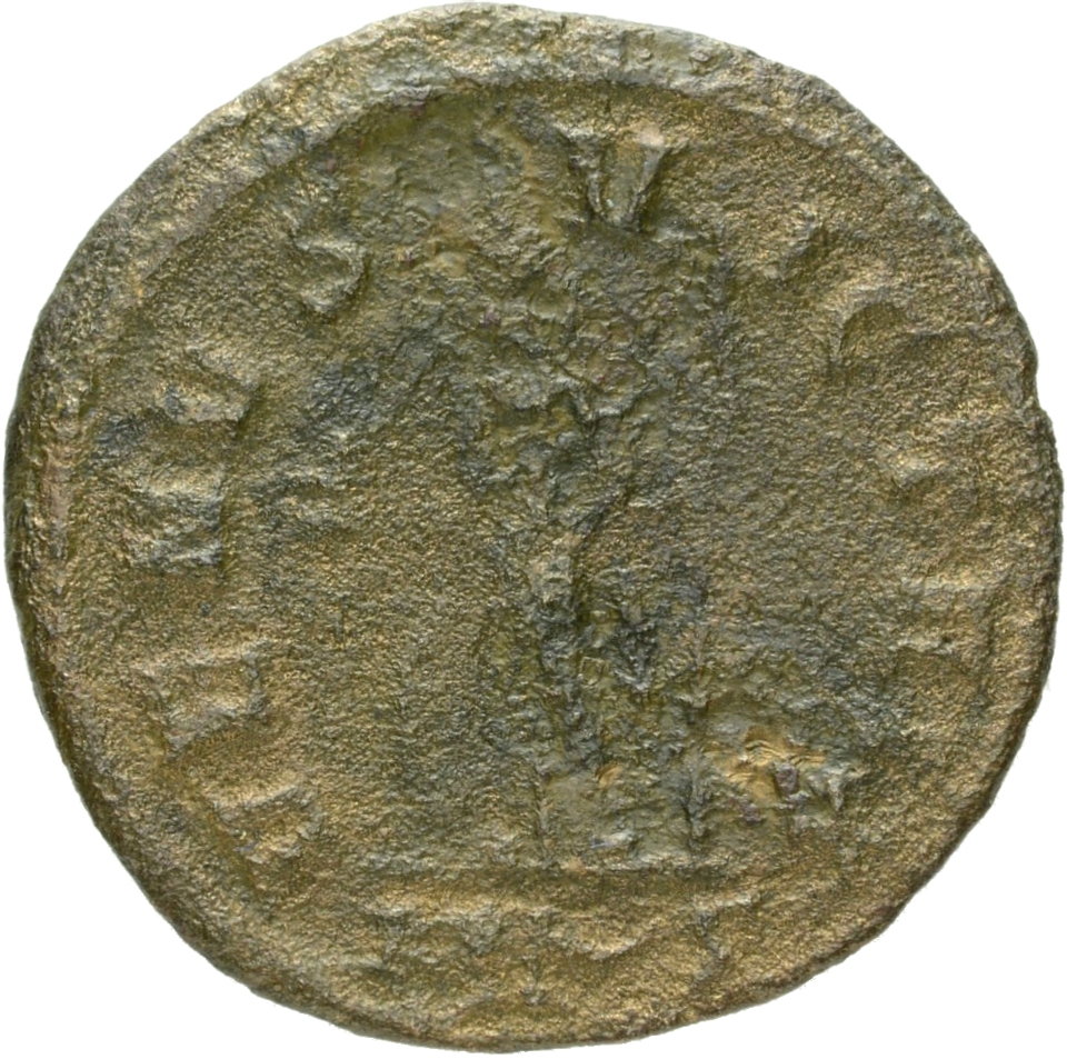 RIC V Carus 343 Carinus reverse, Venus, draped, standing left, holding helmet in right hand and sceptre in left hand; at f...