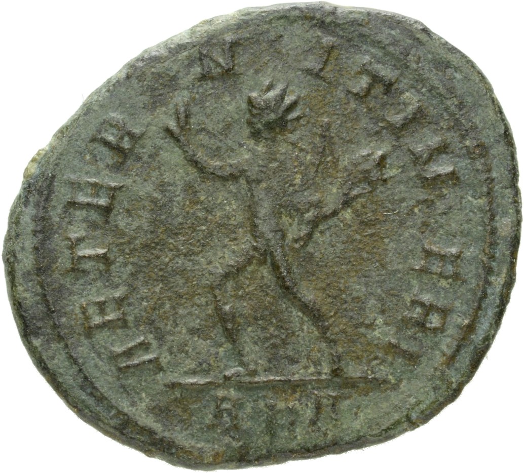 RIC V Carus 35 Carus reverse, Sol, walking left, raising right hand and holding whip in left hand