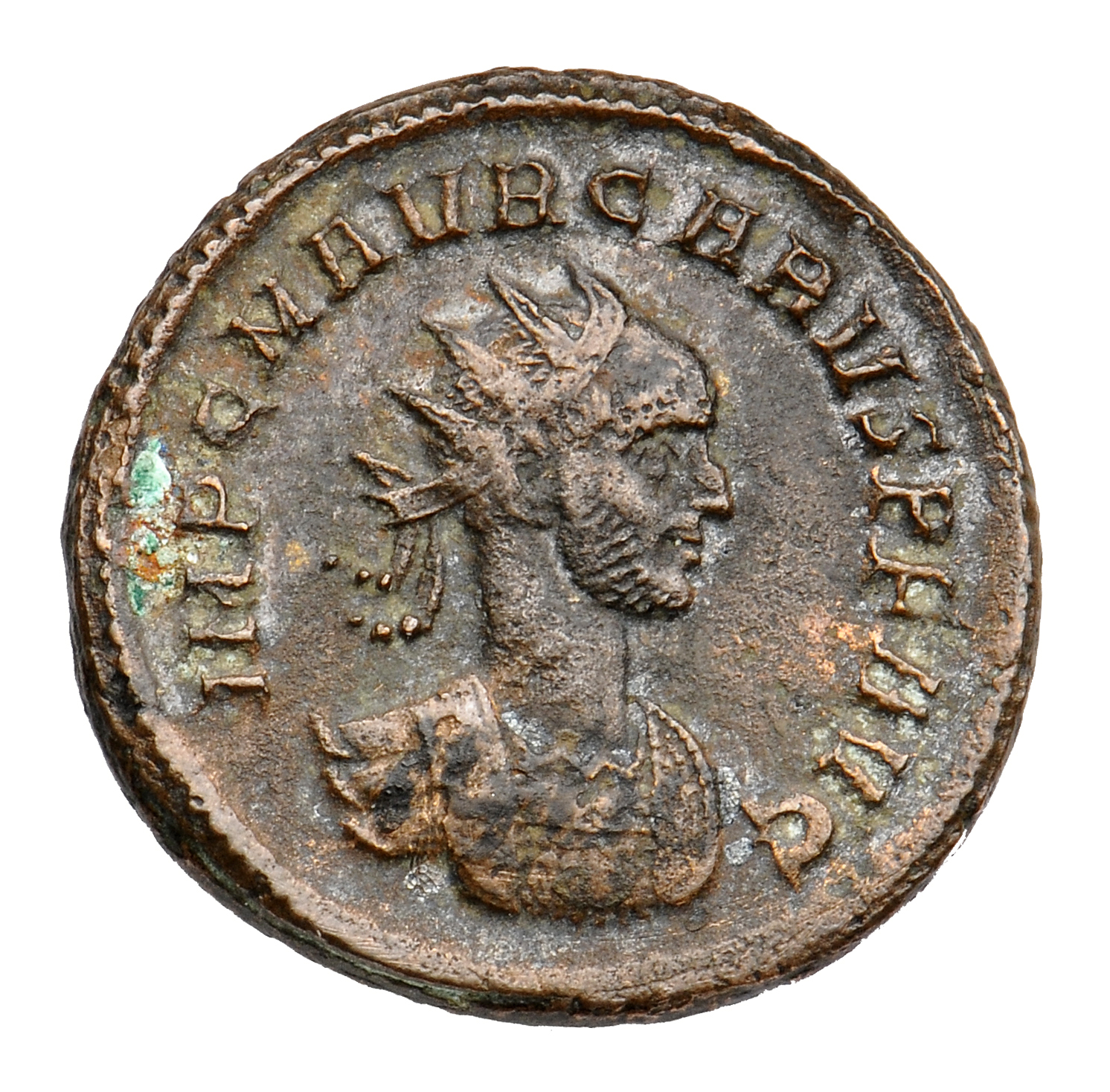 RIC V Carus 38 Carus obverse, Bust of Carus, radiate, cuirassed, right