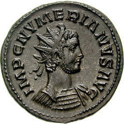 RIC V Carus 394 Carinus obverse — Bust of Numerian, radiate, cuirassed, right, sometimes holding spear, or bust of Numeria...