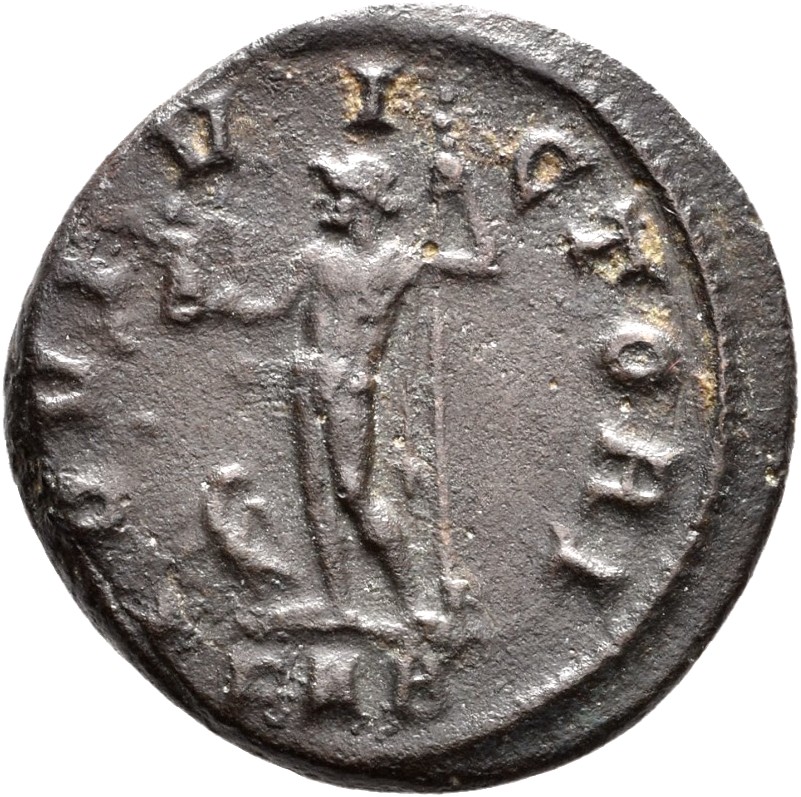 RIC V Carus 410 Carinus reverse, Jupiter, standing left, holding Victory on globe in right hand and sceptre in left hand; ...