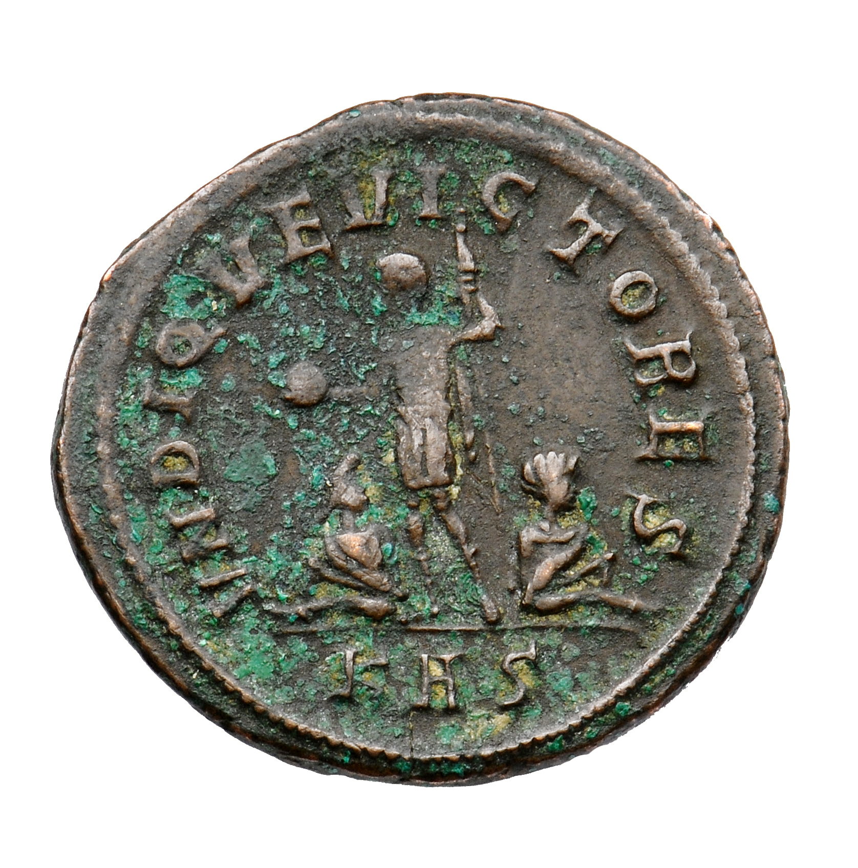 RIC V Carus 423 Carinus reverse, Numerian, draped, cuirassed, standing left, holding globe in right hand and sceptre in le...