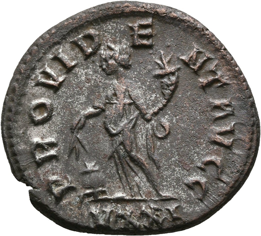 RIC V Carus 447 Carinus reverse, Providentia, draped, standing left, holding ears of corn in right hand and sceptre in lef...