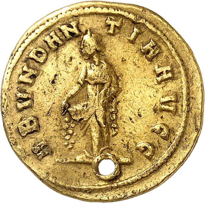 RIC V Carus 451 Carinus reverse, Abundantia, draped, standing left, emptying cornucopiae