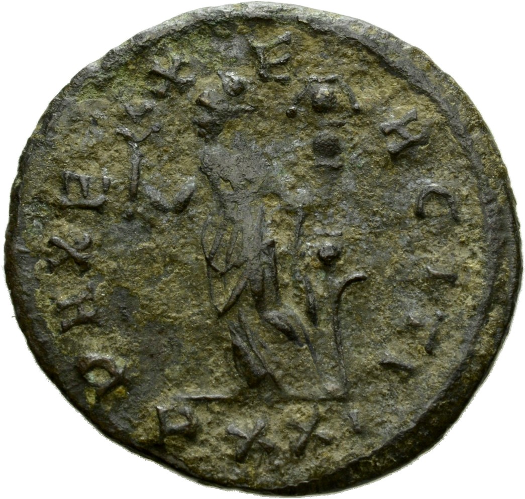 RIC V Carus 75 Carus reverse, Pax, draped, standing left, holding olive-branch in right hand and ensign in left hand