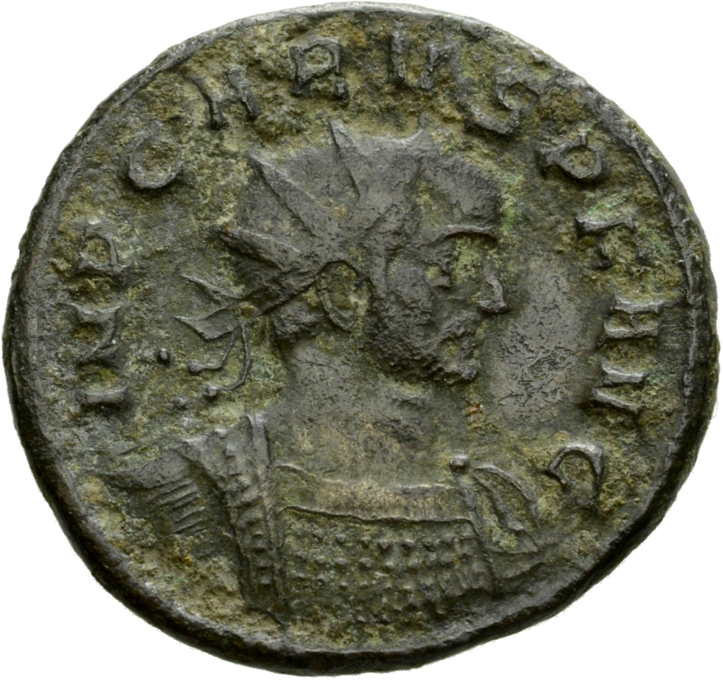 RIC V Carus 75 Carus obverse, Bust of Carus, radiate, draped, right, or bust of Carus, radiate, cuirassed, right