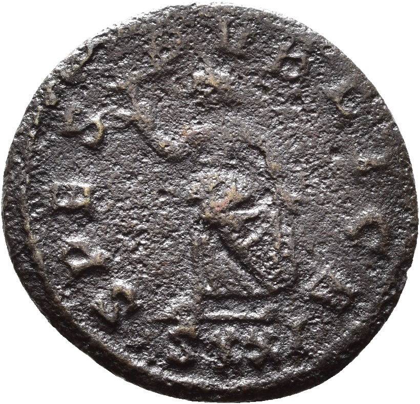 RIC V Carus 82 Carus reverse, Spes, draped, walking left, holding flower in right hand and raising robe with left hand