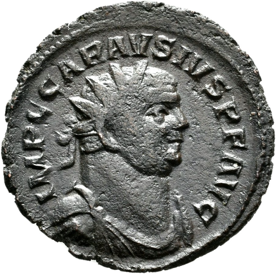 RIC V Carausius 118 Carausius obverse — Bust of Carausius, radiate, draped, right, or bust of Carausius, radiate, draped, ...