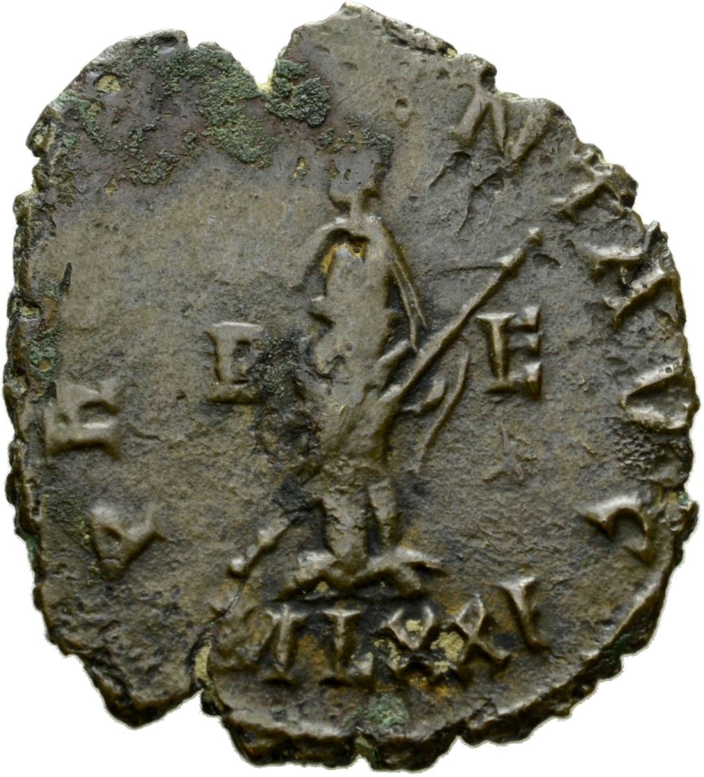 RIC V Carausius 149 Carausius reverse, Providentia, draped, standing left, holding globe in right hand and sceptre in left...