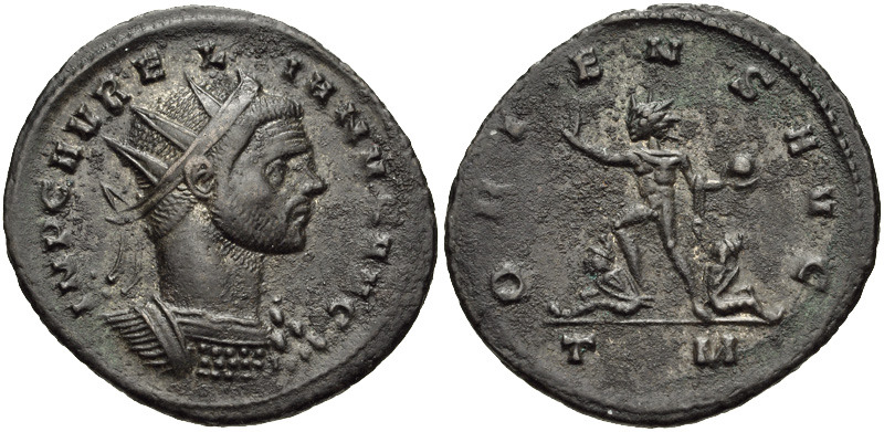 RIC V Carausius 150 Carausius obverse, Bust of Carausius, radiate, cuirassed, left, holding spear in right hand and shield...