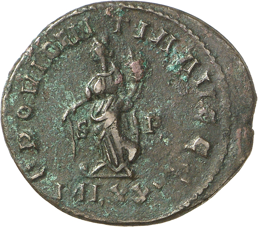 RIC V Carausius 152 Carausius reverse, Providentia, draped, standing left, holding baton in right hand and cornucopiae in ...