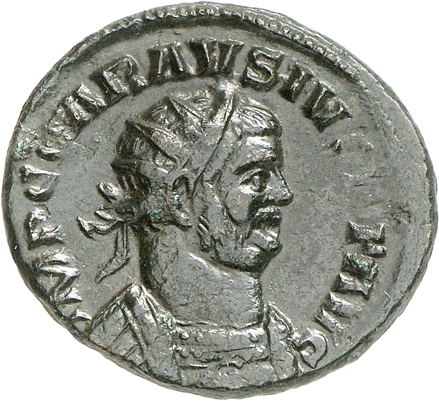 RIC V Carausius 164 Carausius obverse, Bust of Carausius, radiate, draped, right, or bust of Carausius, radiate, draped, c...